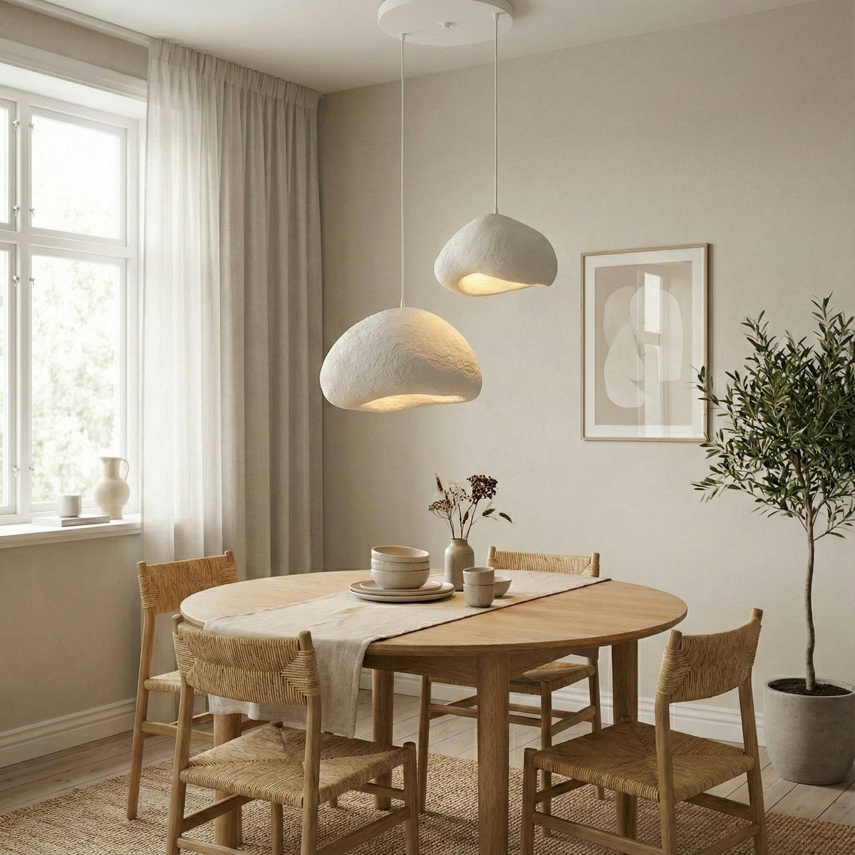 Suspension blanche design 2 abat-jour organiques 89 cm NOXIS blanc, PIER IMPORT