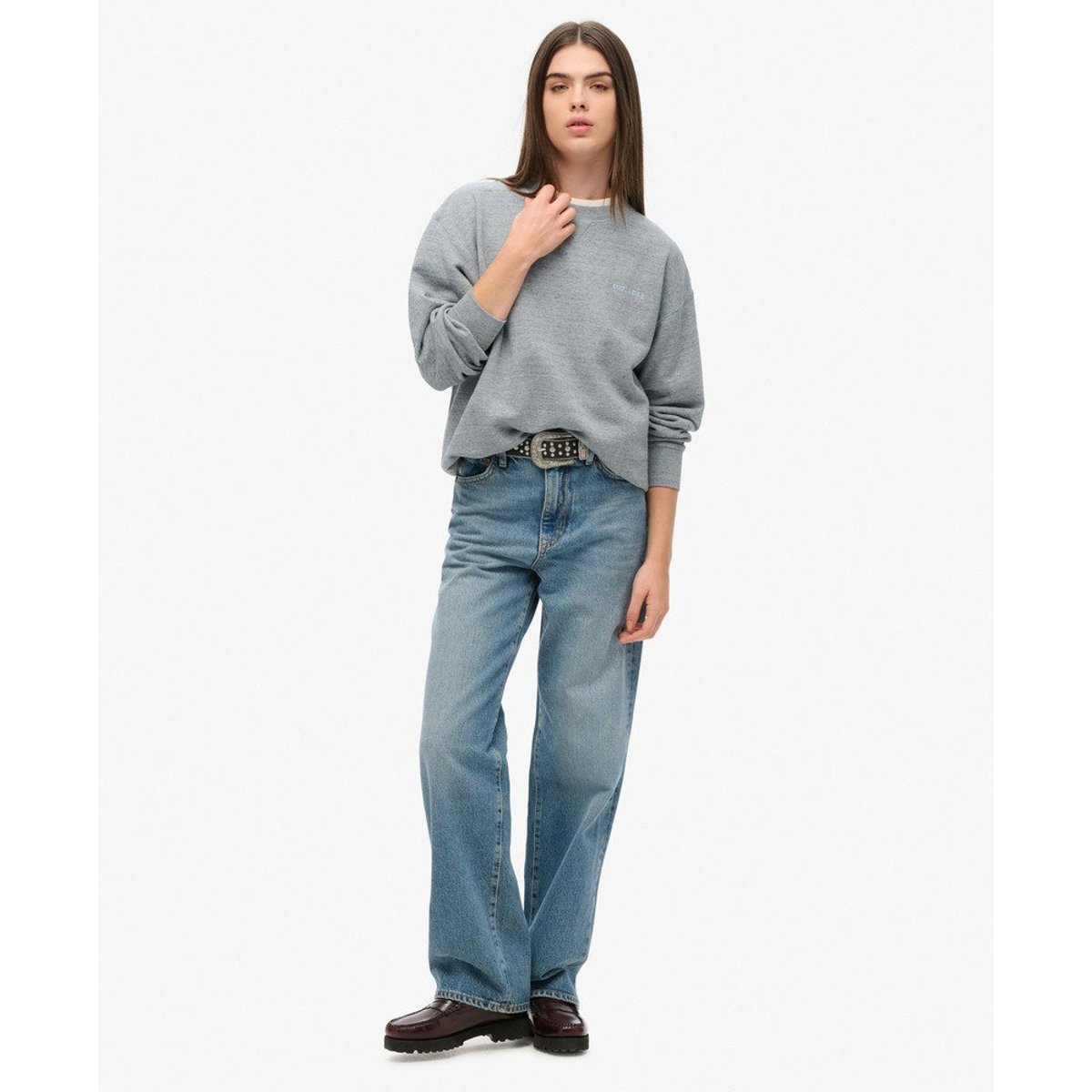 Sweat surteint à logo Essential bleu brouillard, SUPERDRY