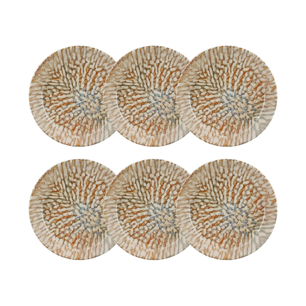 Lot de 6 assiettes creuses en grès 20,5cm, AMBRE beige-marron, NOVASTYL