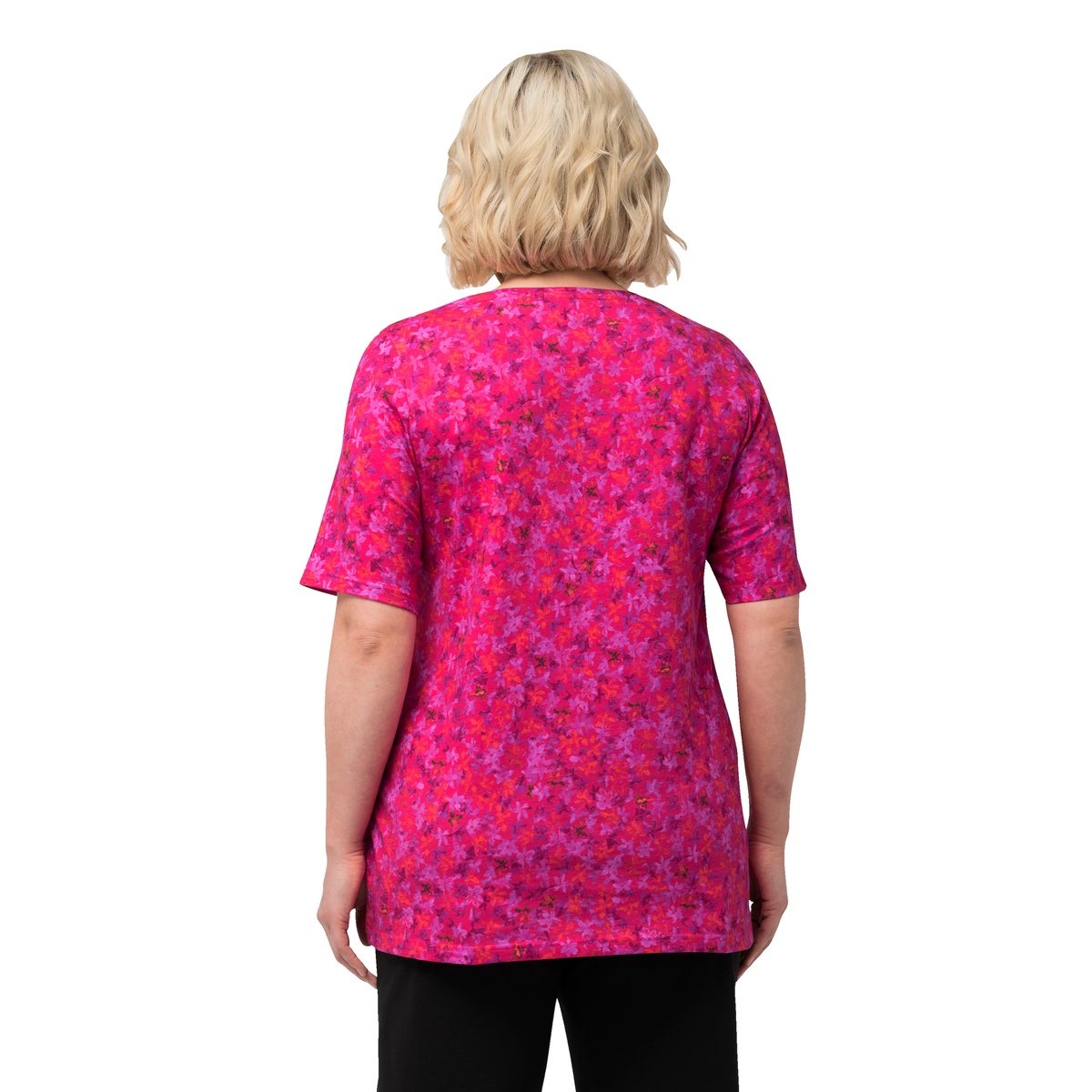 T-shirt long à manches courtes et col rond roses rouge, ULLA POPKEN
