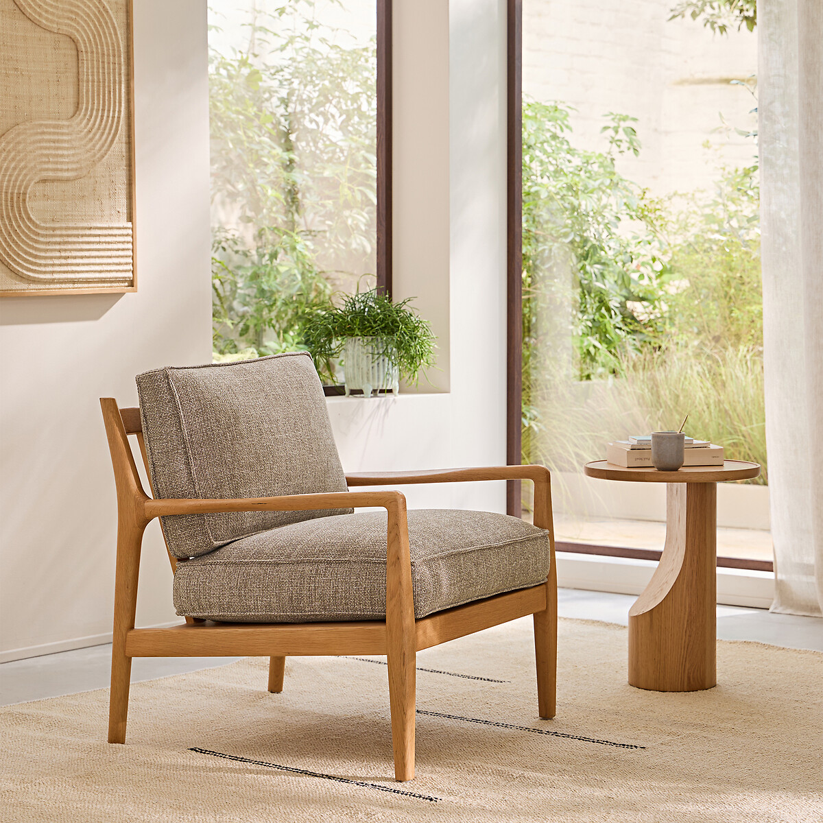 Fauteuil en chêne, plaqué et tissu chiné, DILMA marron glacé, AM.PM
