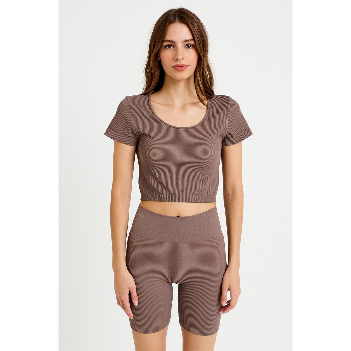 Crop top sans couture col rond marron clair, CACHE CACHE