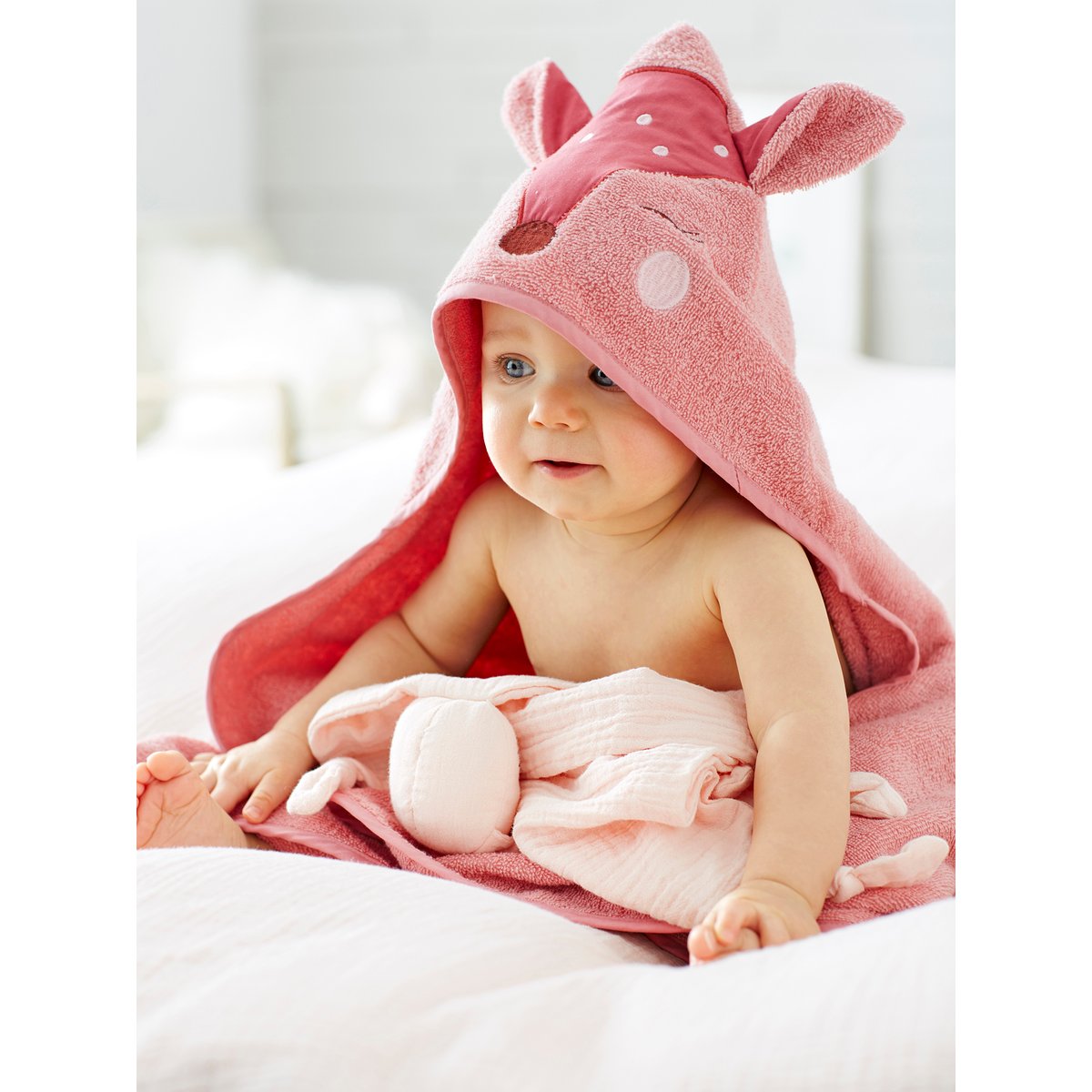 Cape de bain + gant Biche blush, VERTBAUDET
