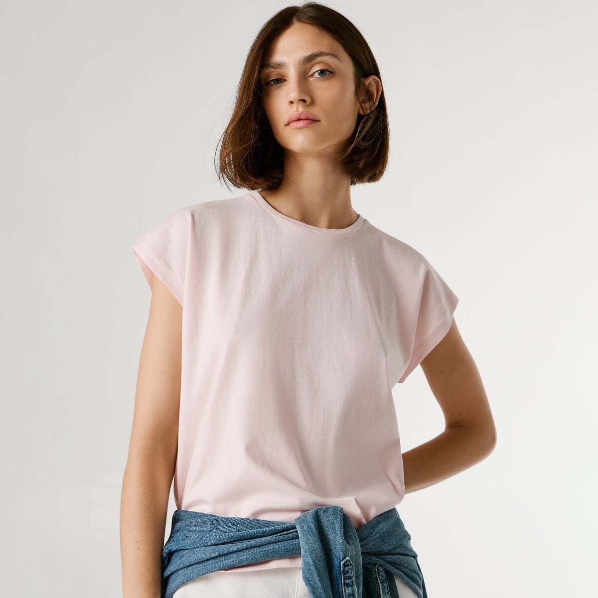 T-Shirt Coupe Slim Avec Logo rose pâle, PEPE JEANS
