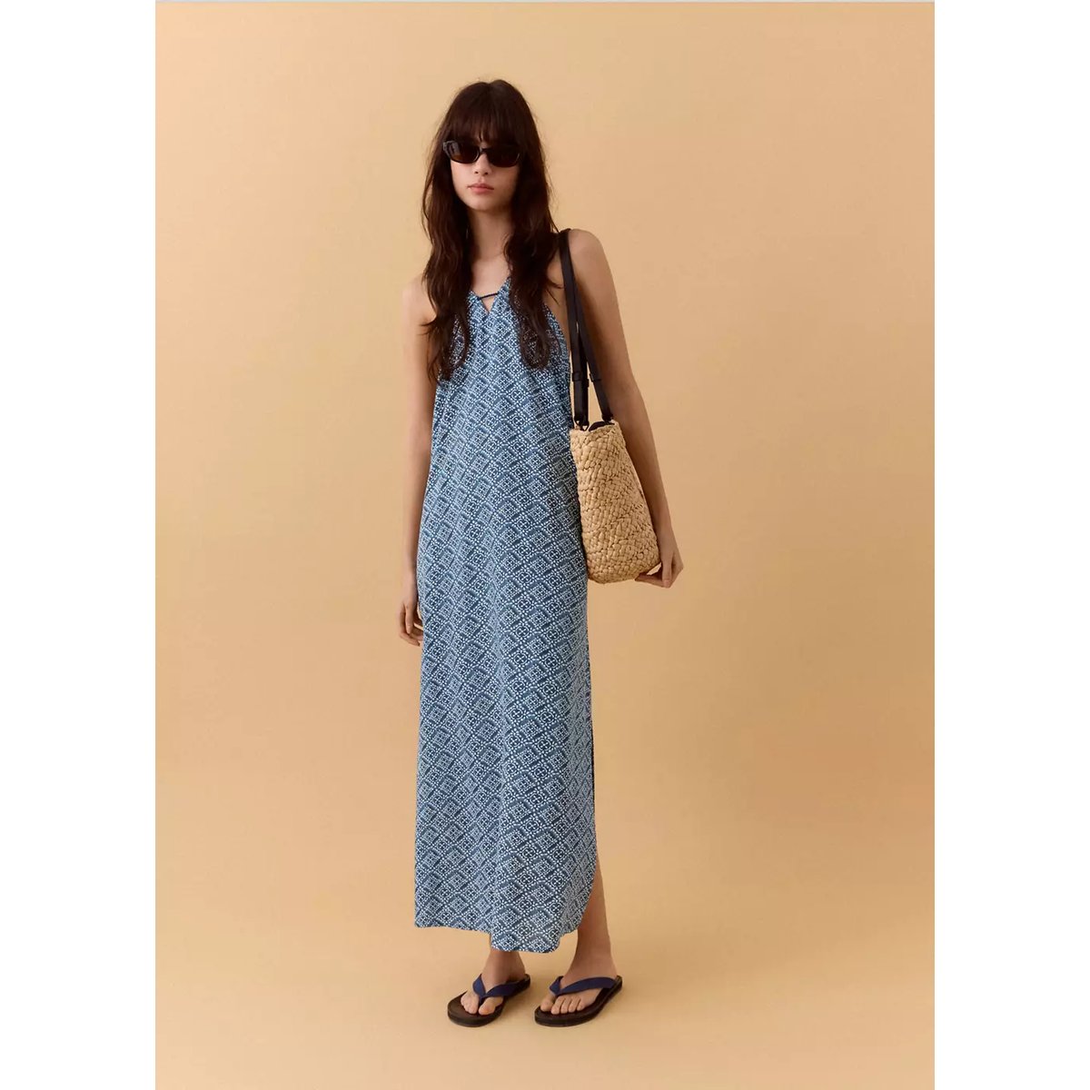 Robe lin emmanchures américaines bleu marine, MANGO TEEN