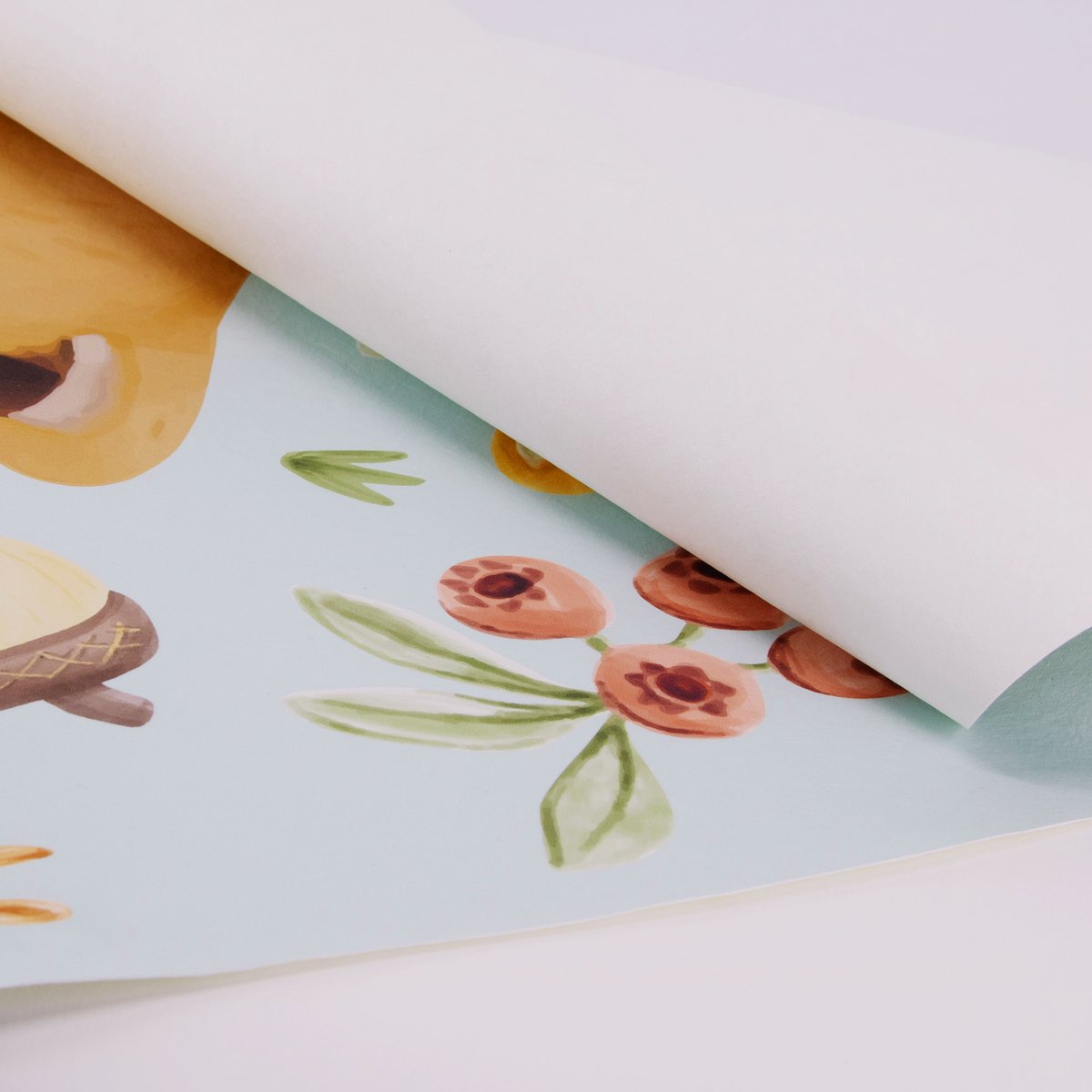Papier peint rond pour enfant Petit renard bleu, marron, LITTLE DUTCH