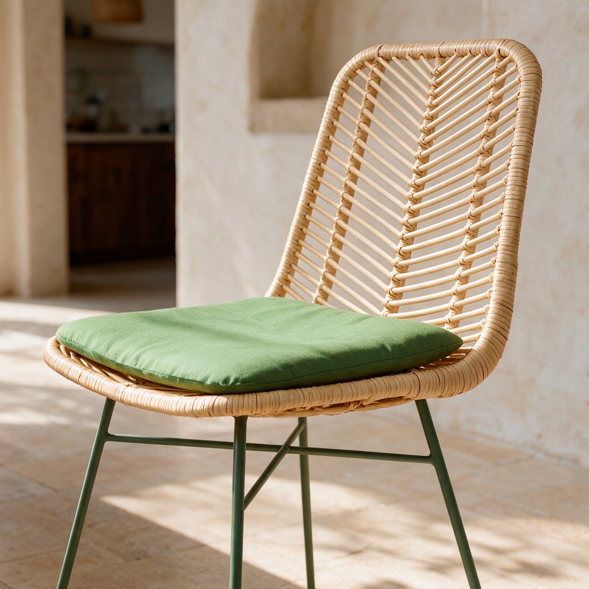 Chaises en rotin et tissu - TAMARA vert olive, MAISON PAVANE