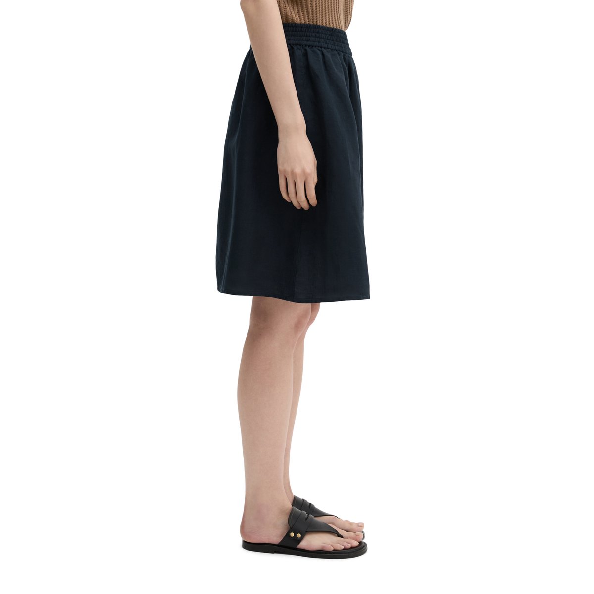 Jupe en lin flared avec ceinture élastique bleu foncé, MARC O'POLO