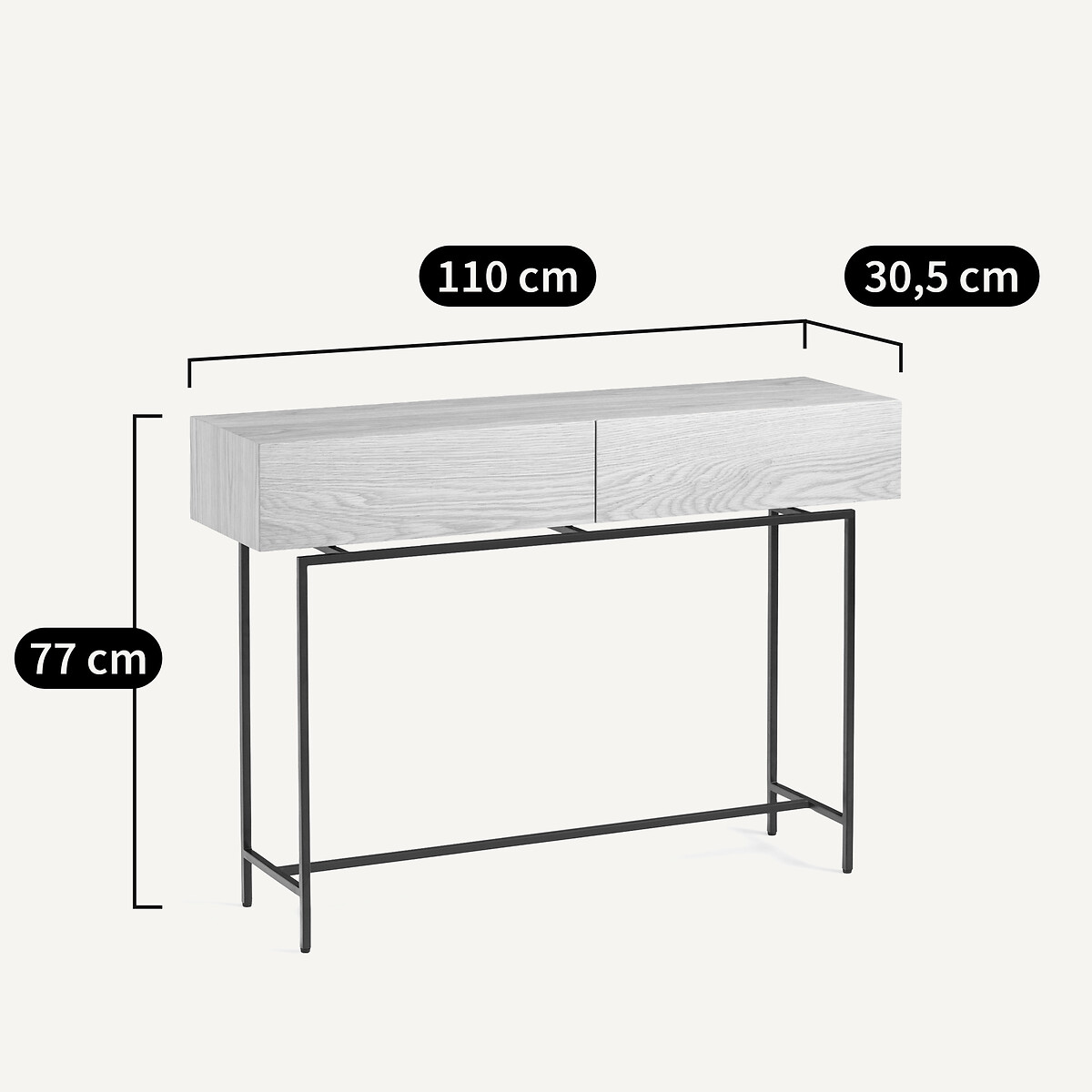Console en plaqué chêne, 2 tiroirs, Oreko chêne naturel, AM.PM