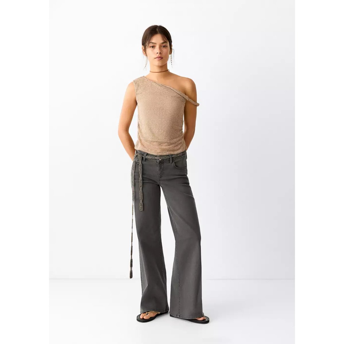 Jean wide leg coutures étoile gris anthracite, MANGO TEEN