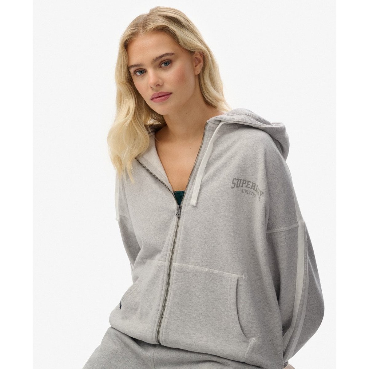 Sweat à capuche zippé décontracté Athletic Essentials gris glacier chiné, SUPERDRY