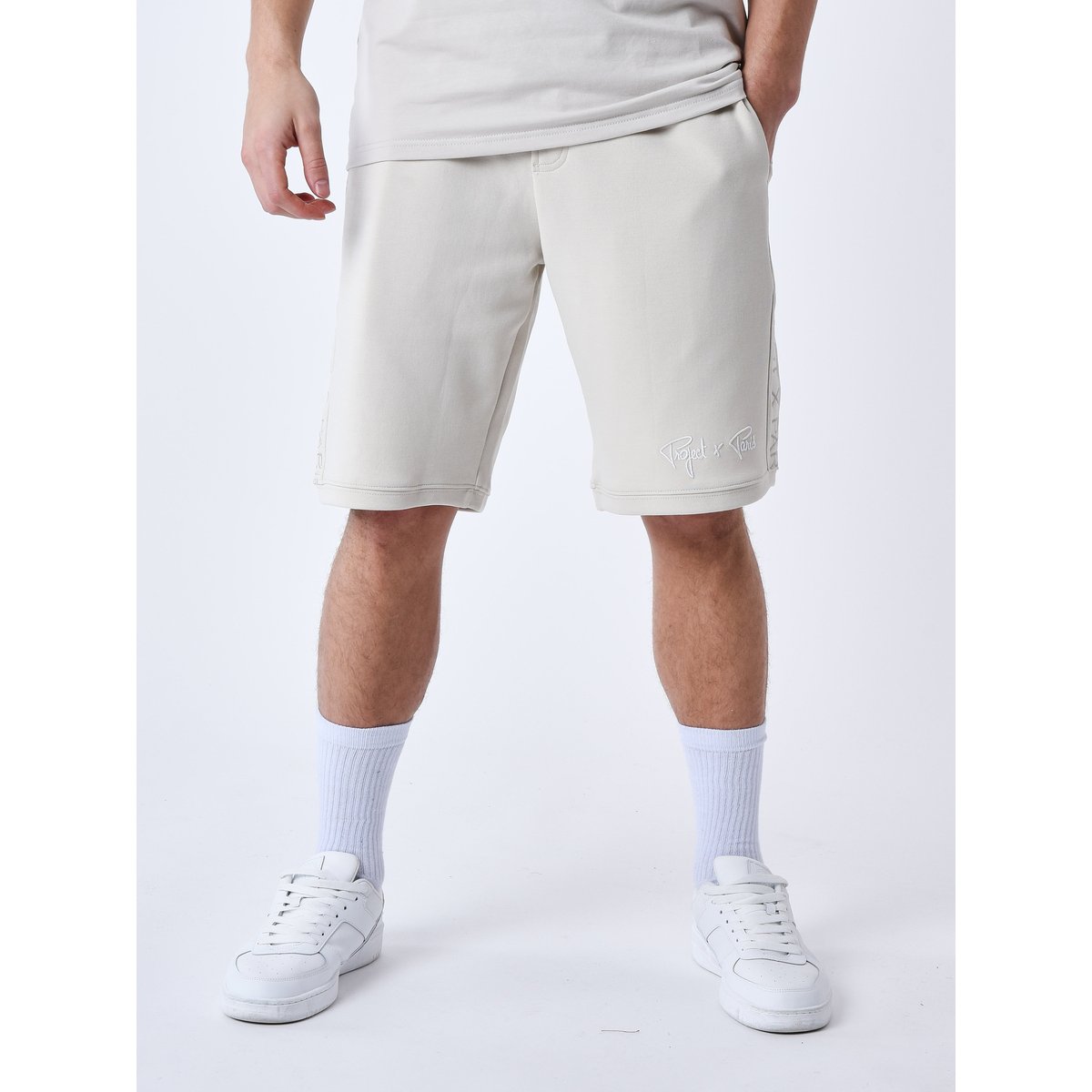 Short Bande logo brodé greige, PROJECT X