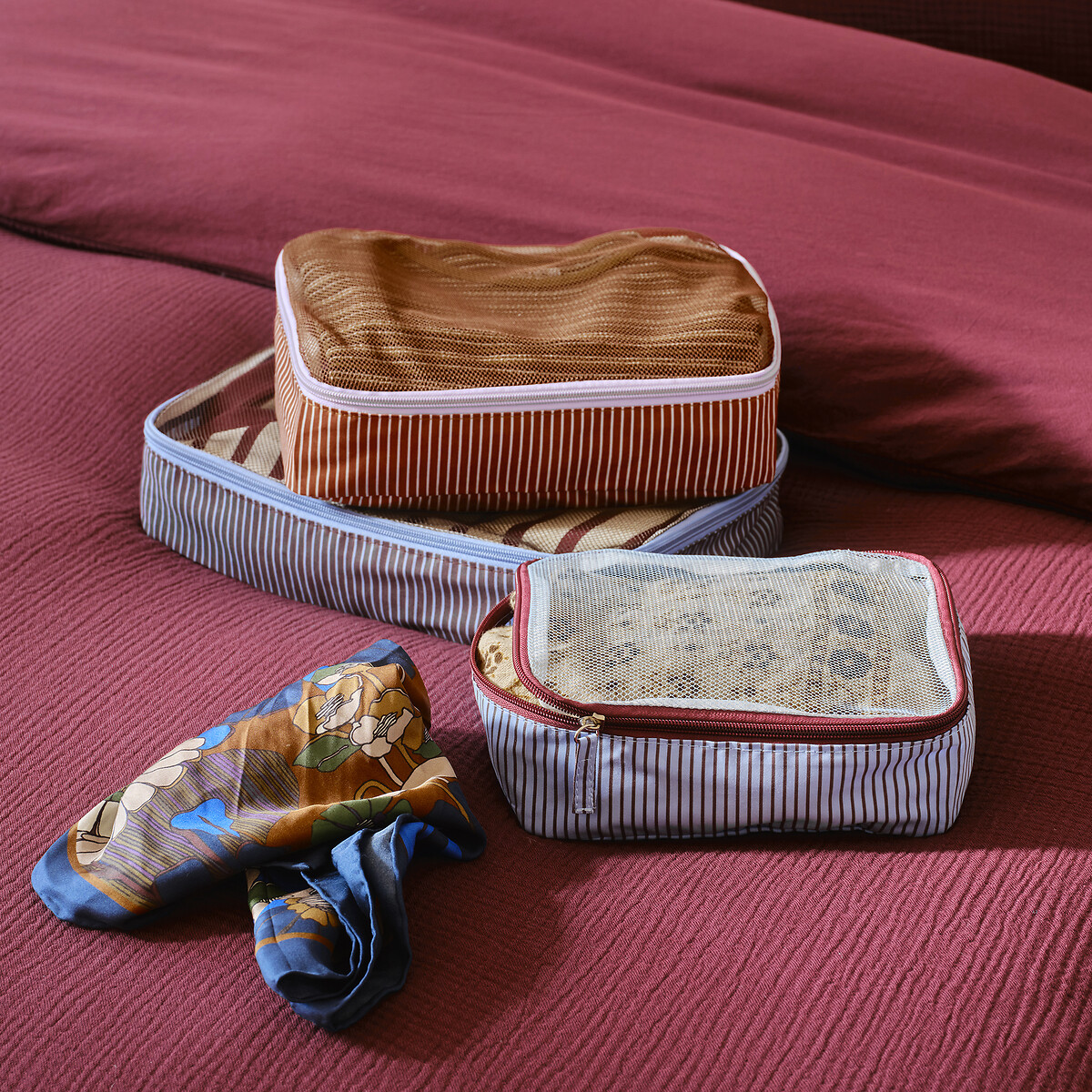Set aus 3 Reise-Aufbewahrungstaschen MADO bunt gestreift, LA REDOUTE INTERIEURS