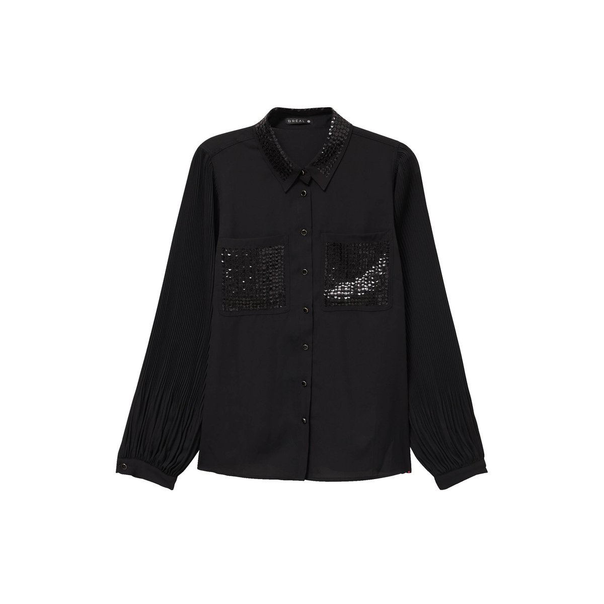 Chemise fluide à sequins manches longues noir, BREAL