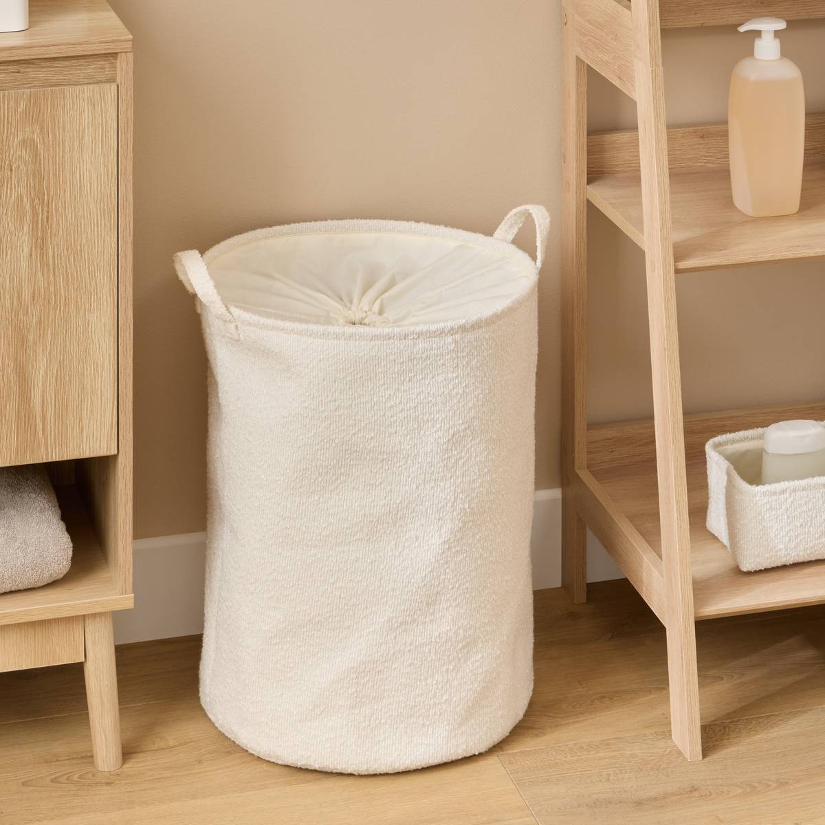 Panier à linge rond pliable BOUCLETTE blanc, 5FIVE SIMPLY SMART