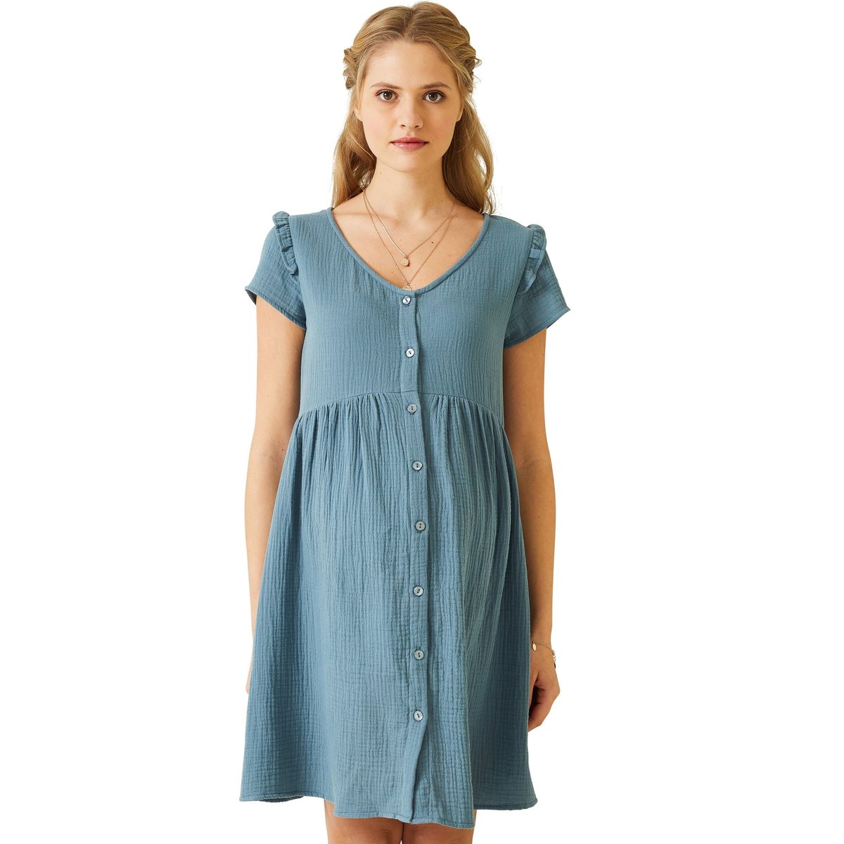 Robe de grossesse et d'allaitement gaze de coton sauge, VERTBAUDET