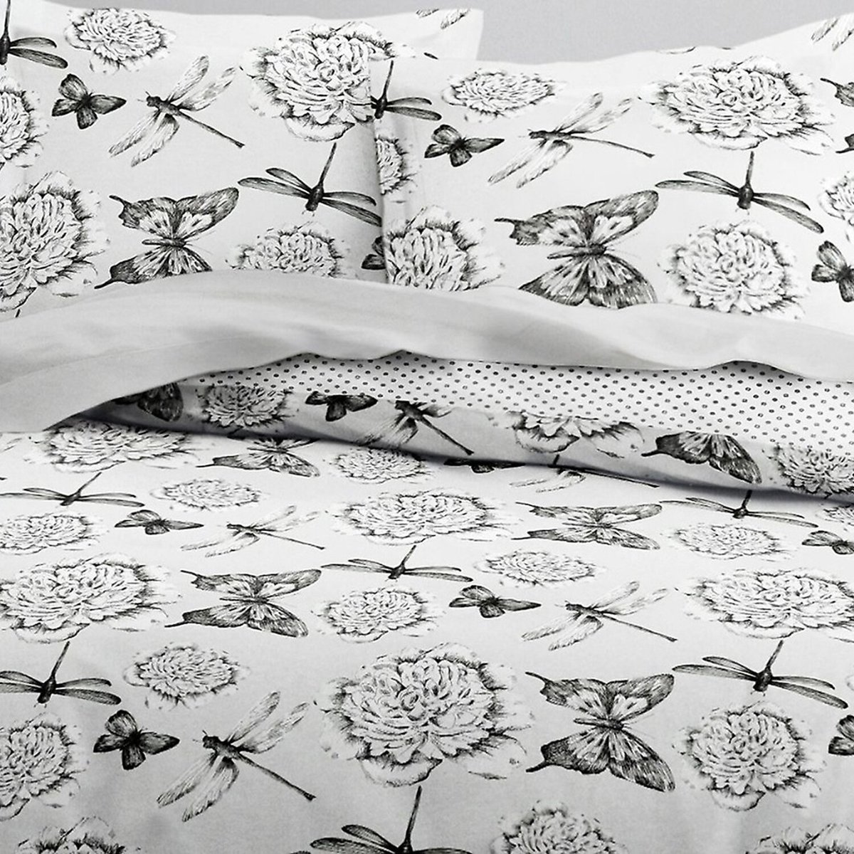 Parure housse de couette en coton imprimée, GRAPHB blanc, C DESIGN HOME TEXTILE