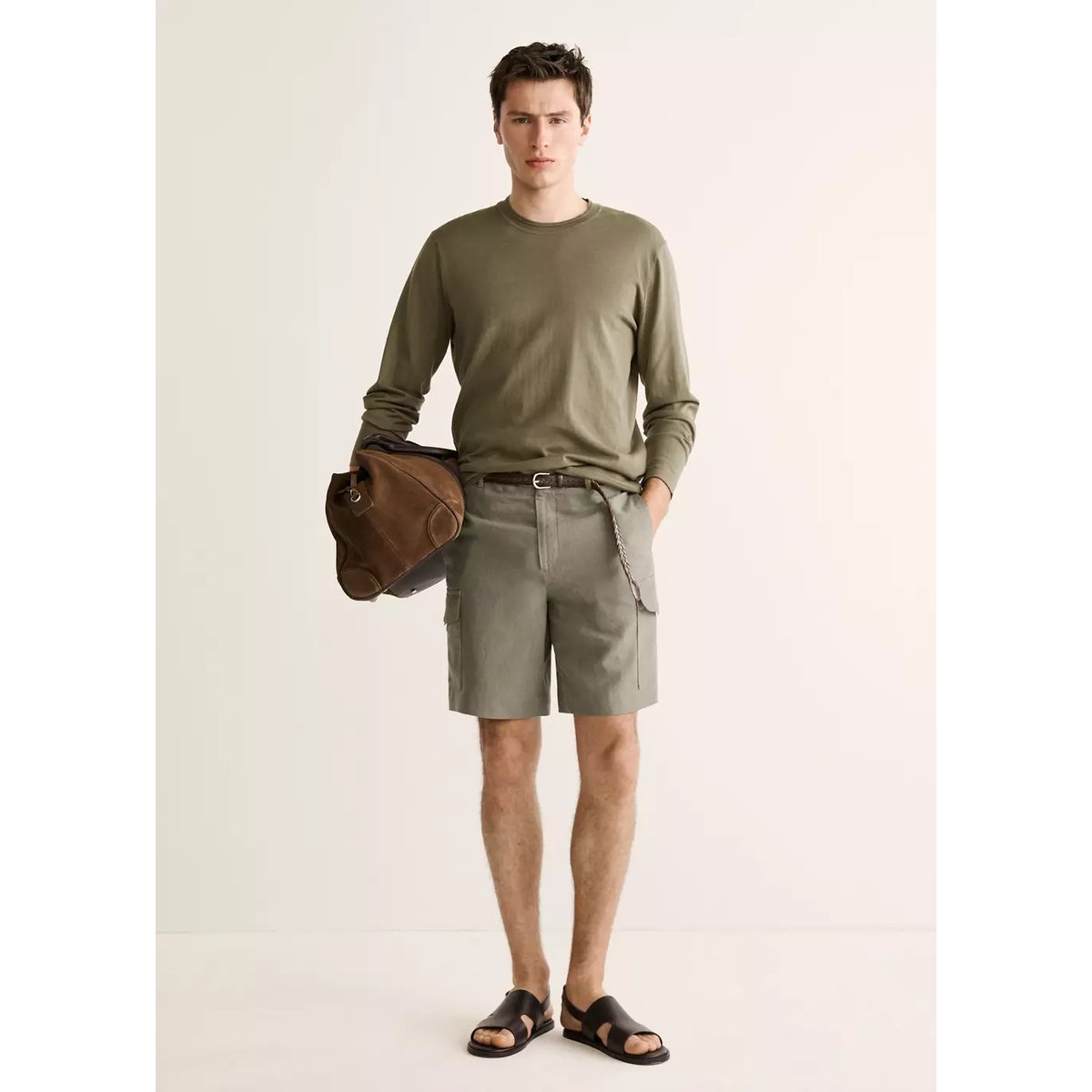 Bermuda lin cargo kaki, MANGO MAN