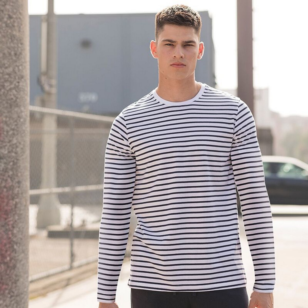 T-shirt manches longues blanc / bleu marine, SKINNI FIT