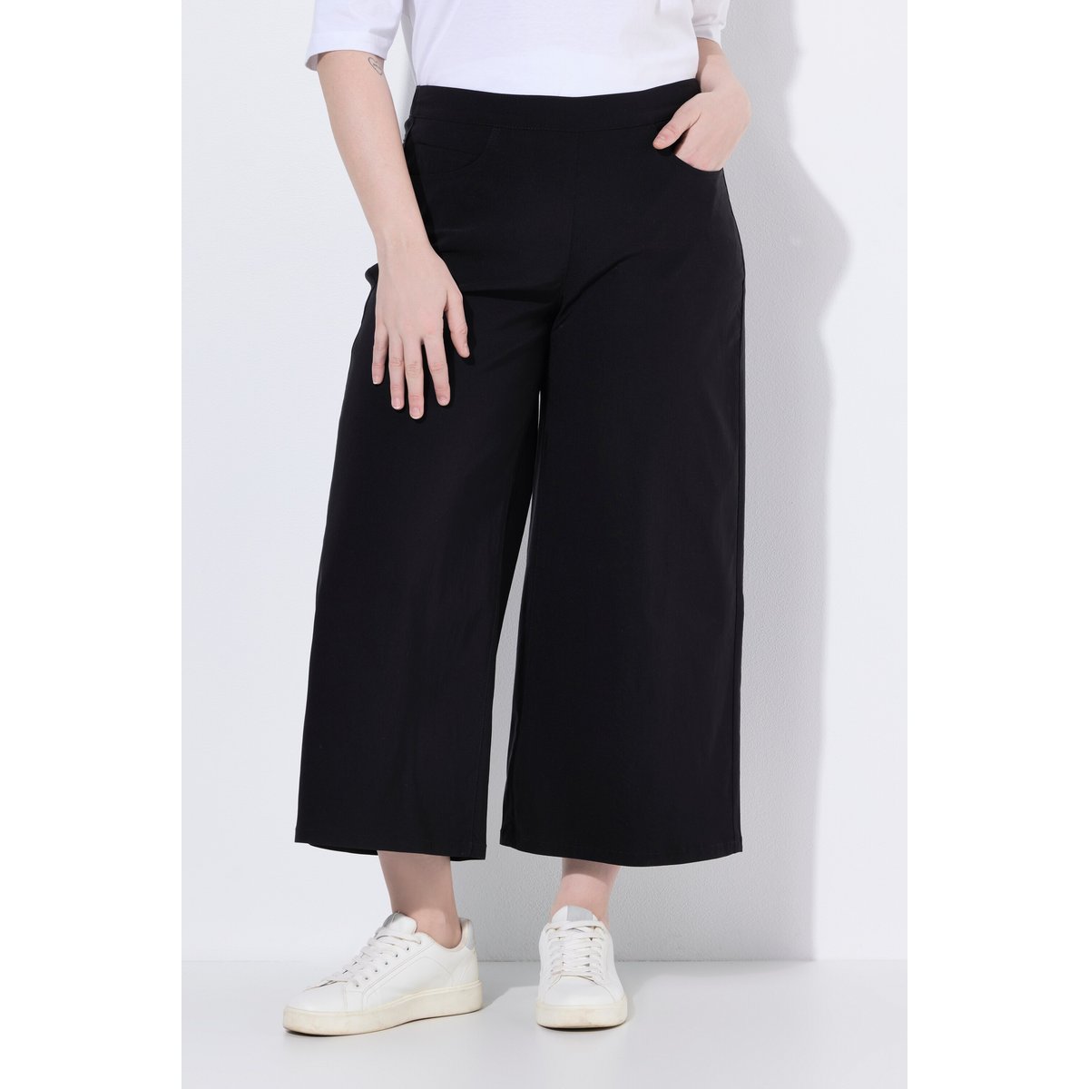 Jupe-culotte en bengaline, taille élastique noir, ULLA POPKEN