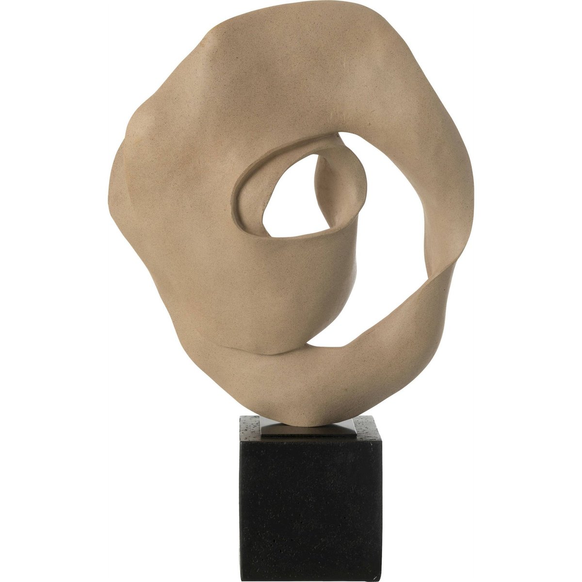 Sculpture abstraite en résine forme organique sur socle beige sable sur socle noir, RECOLLECTION