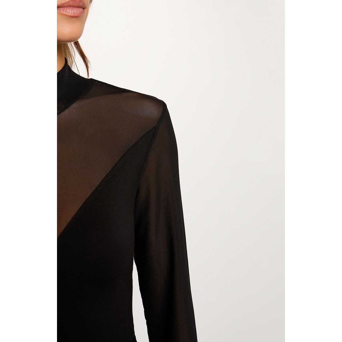 T-shirt col montant, manches longues noir, MORGAN