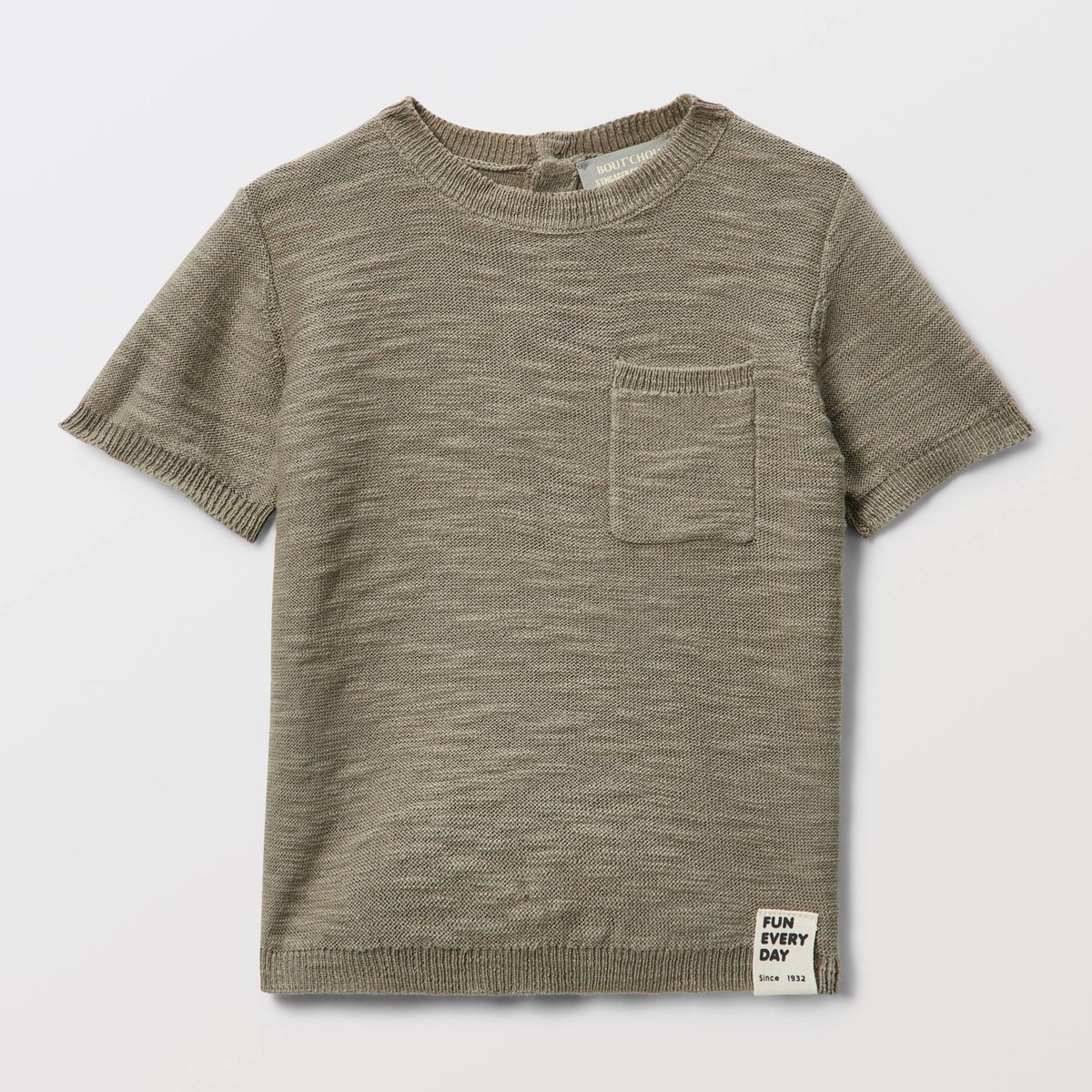 T-shirt manches courtes en tricot uni en coton laurier, BOUT'CHOU
