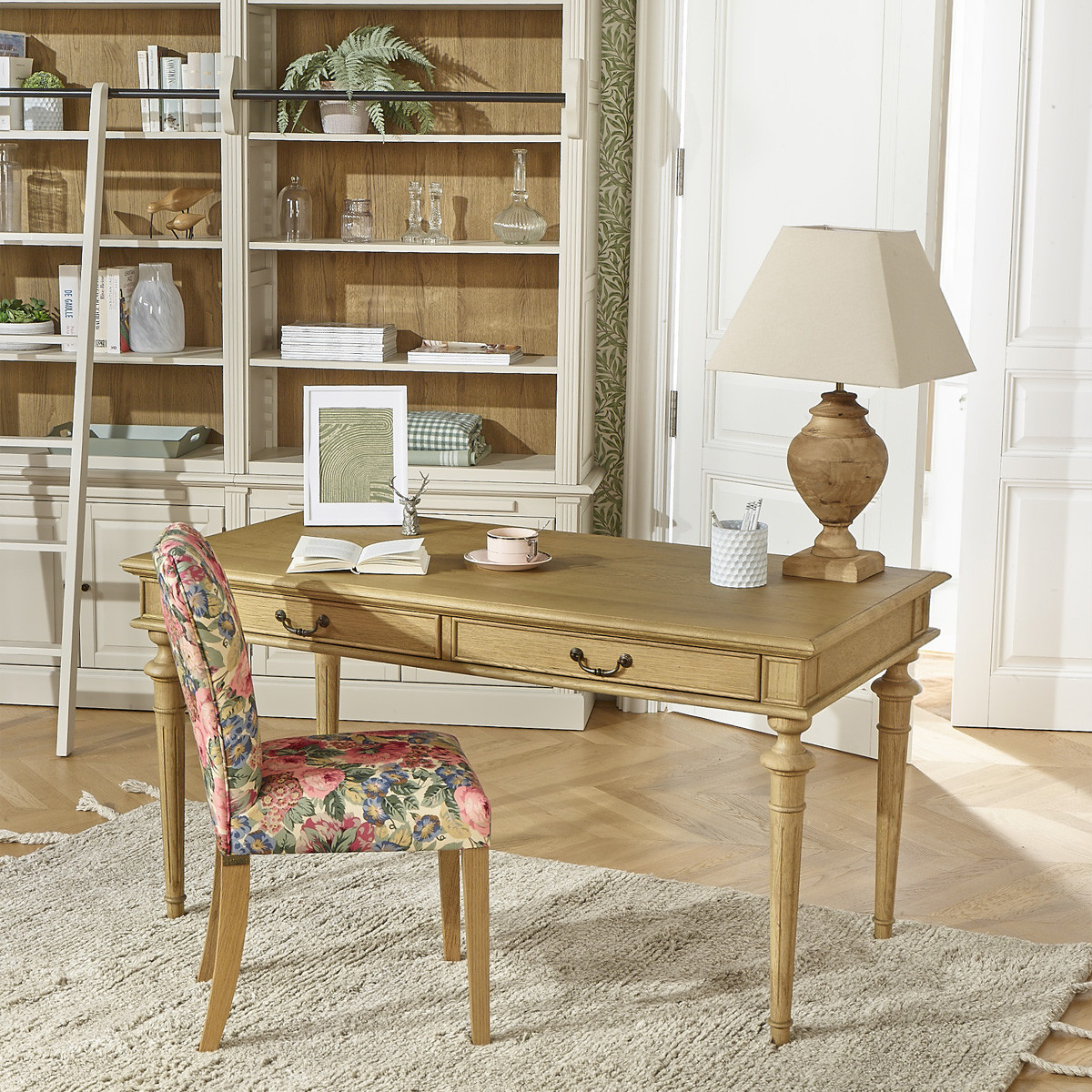 Chaises style romantique en lin coton et bois massif, lot de 2 HUNTER rose, ROBIN DES BOIS