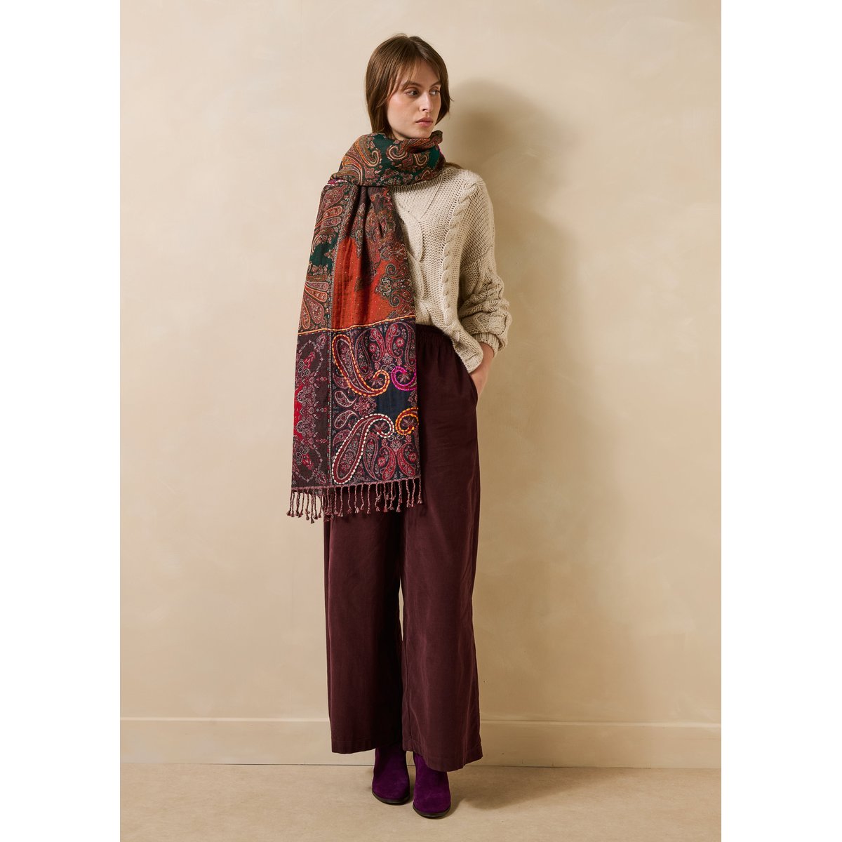Écharpe coton et laine rouge, LA FEE MARABOUTEE