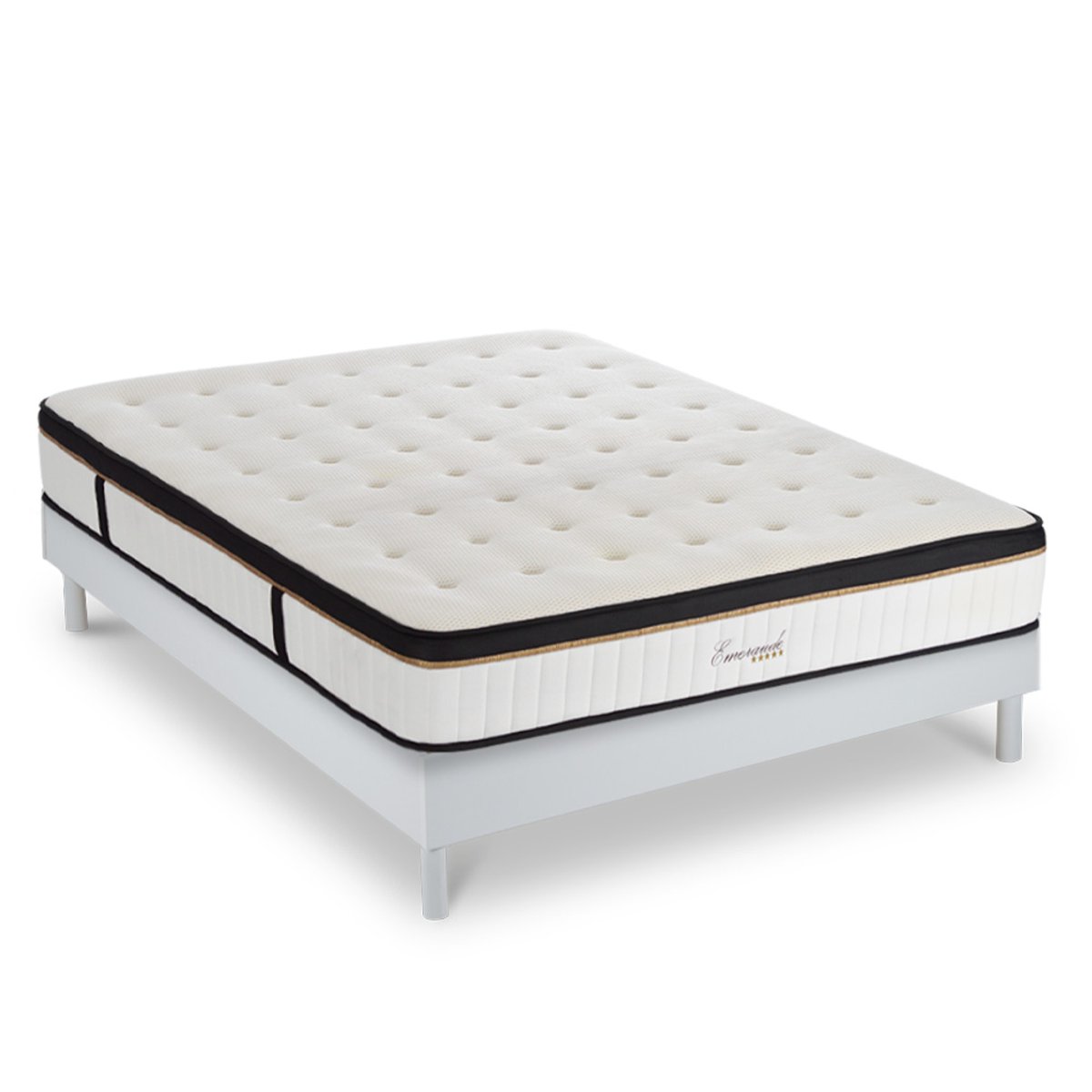 Ensemble Matelas EMERAUDE Mémoire et sommier bois blanc, MAISON AUBERTIN