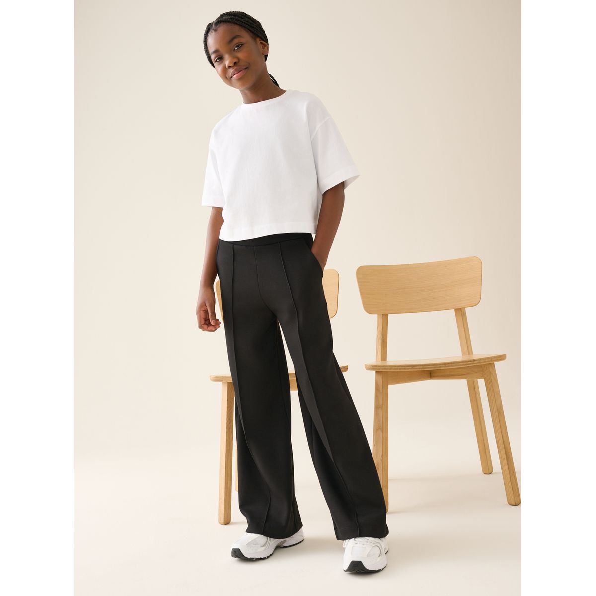 Pantalon d’école large en néoprène stretch noir, NEXT