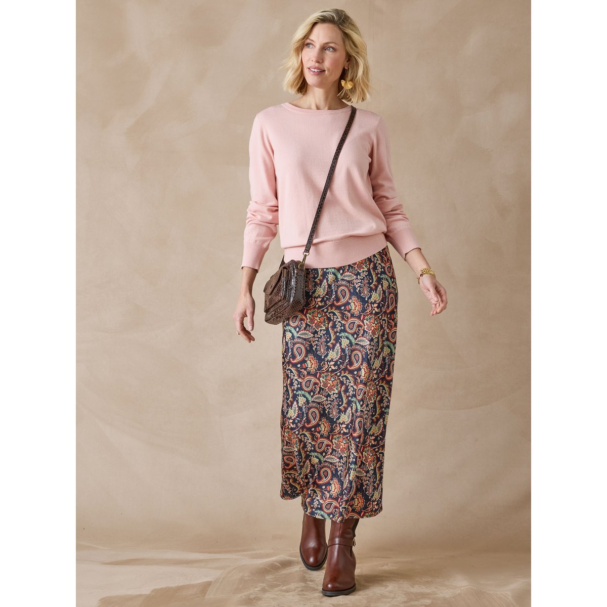 Jupe élastiquée en satin imprimé multicolore, DAXON