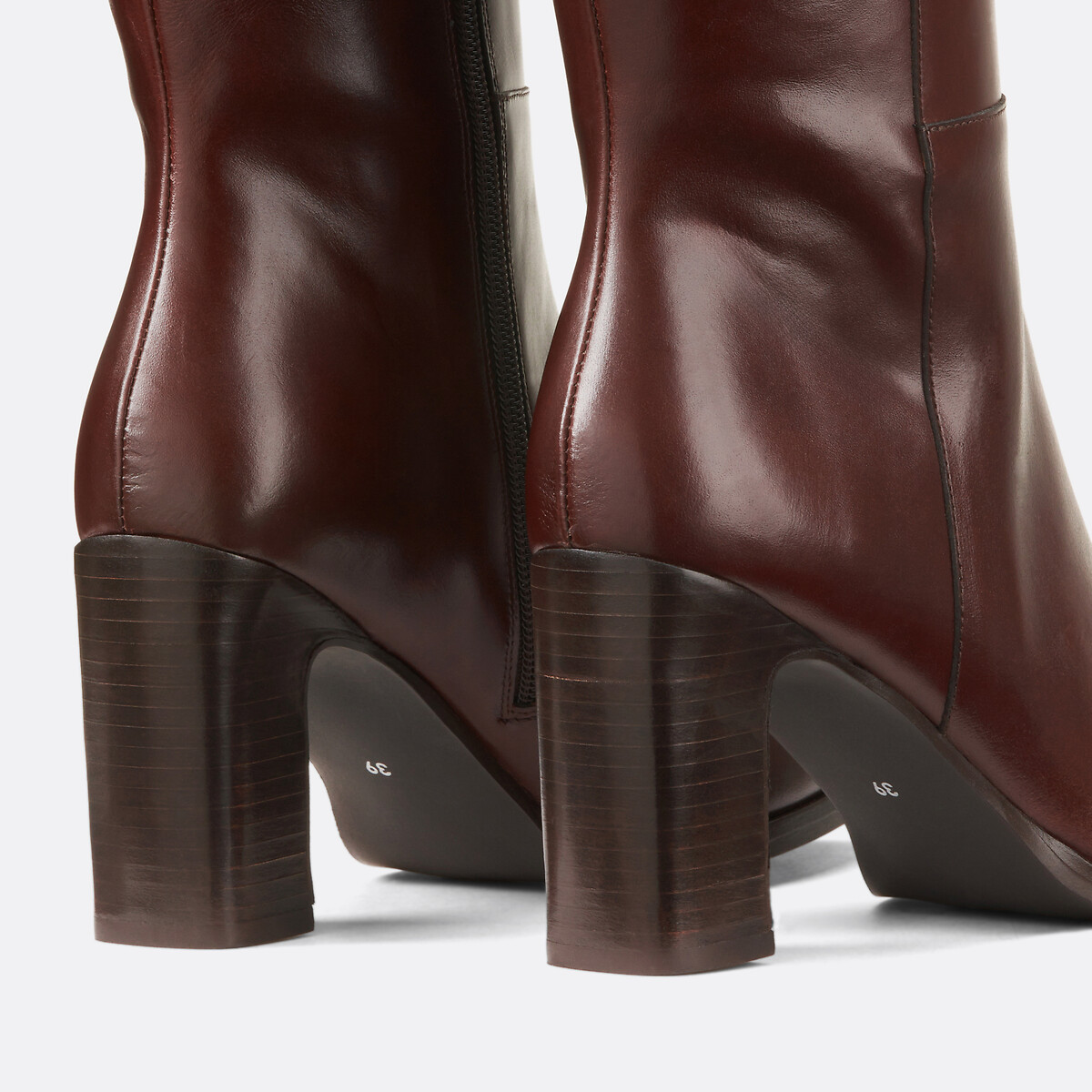 Bottes à talon en cuir lisse Signature CYRIELLE marron, LA REDOUTE COLLECTIONS