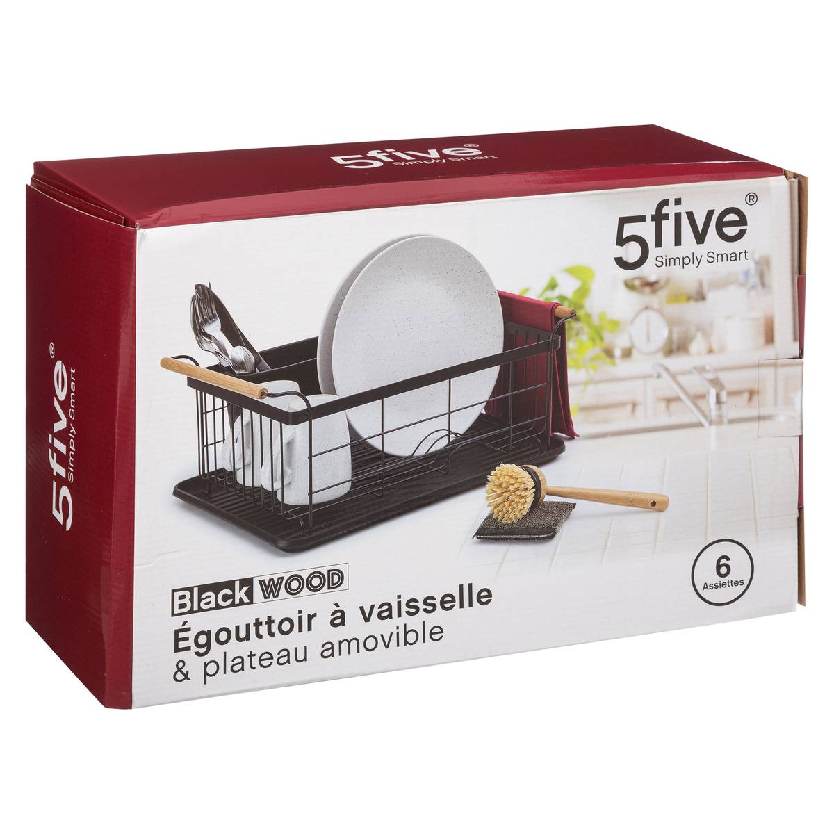Égouttoir fer avec plateau BLACKWOOD noir, 5FIVE SIMPLY SMART