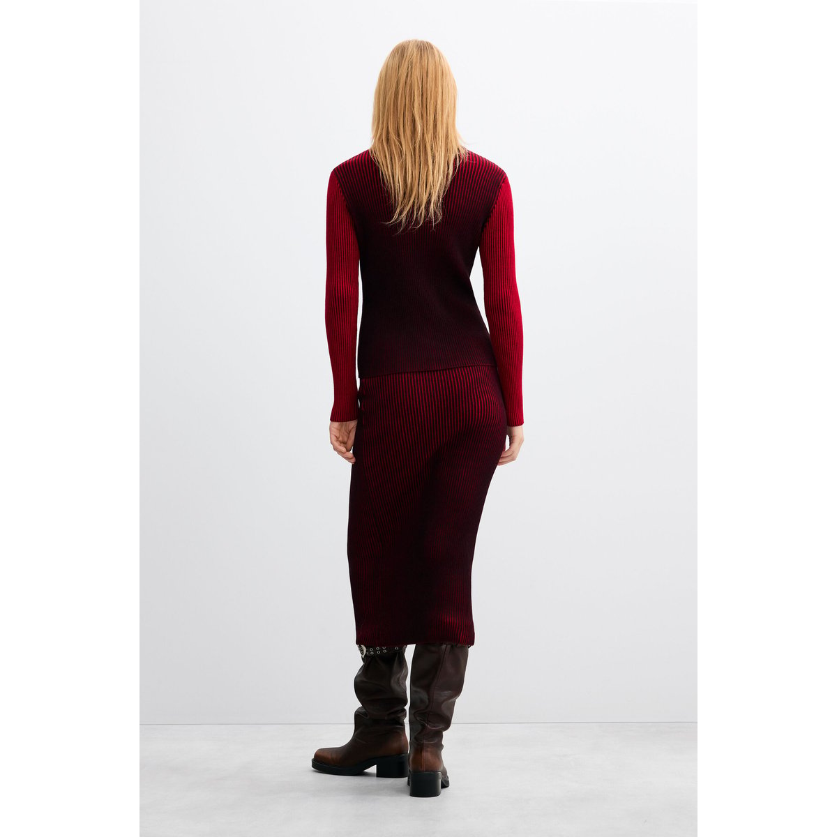 Jupe midi en maille irisée rouge, DESIGUAL