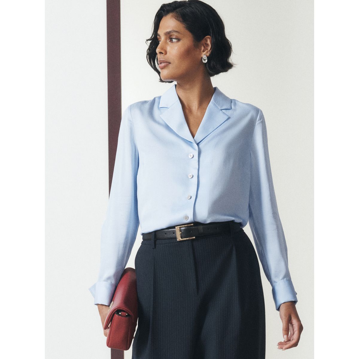 Chemise à manches longues avec col revers bleu, NEXT