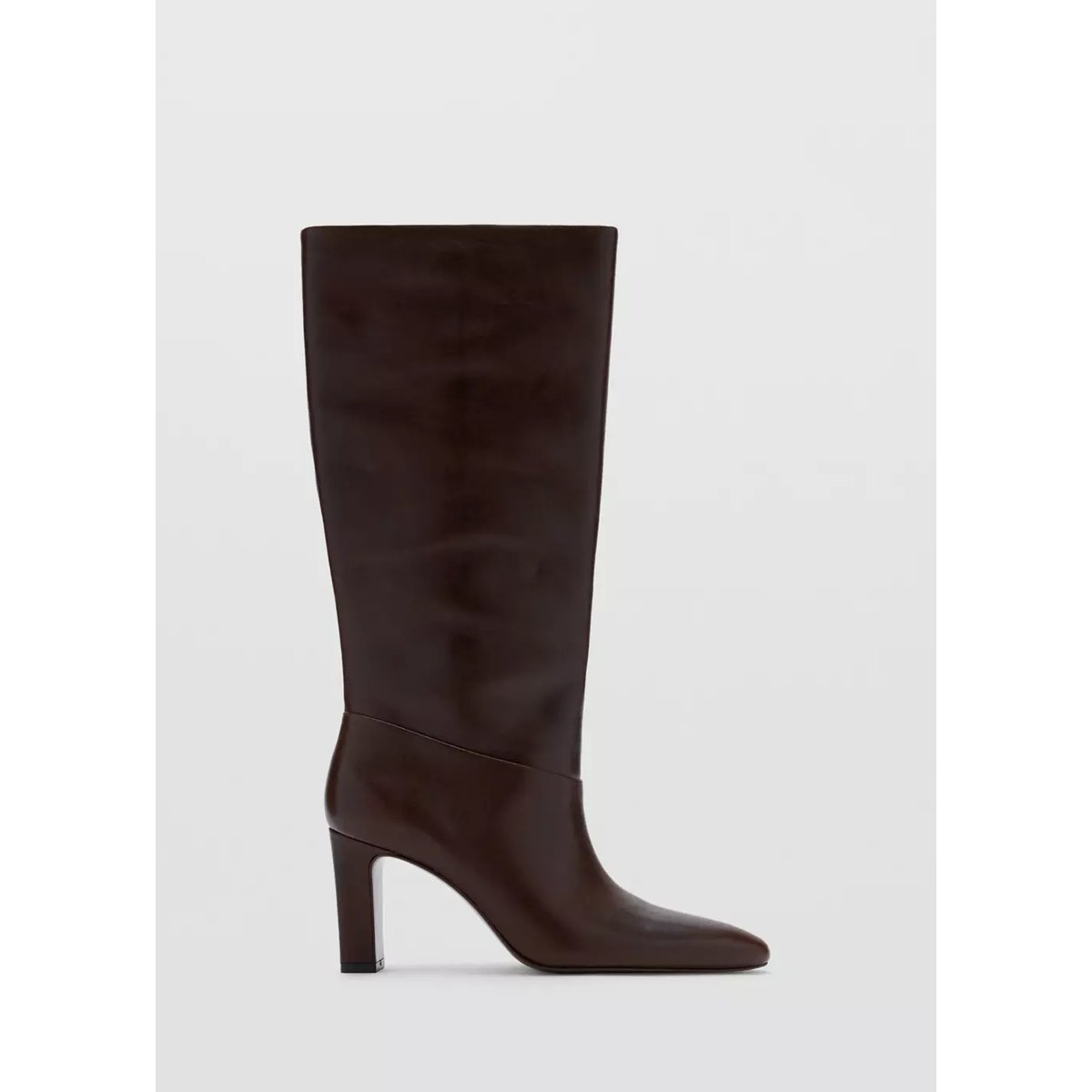 Bottes à talons en cuir bordeaux, MANGO