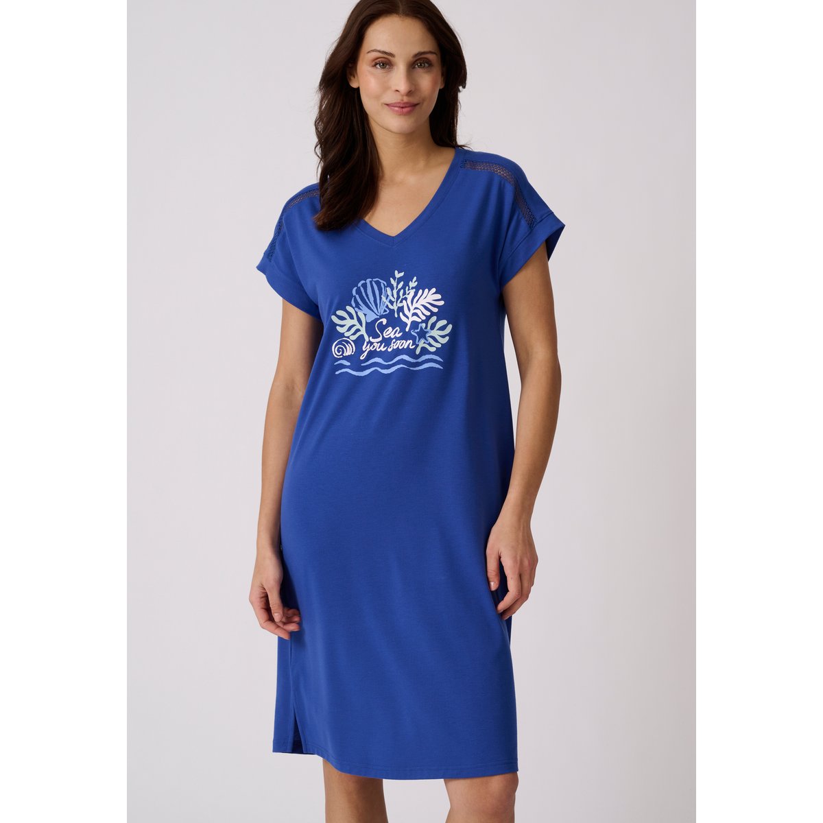 Chemise de nuit Climayl en maille jersey bleu outremer, DAMART