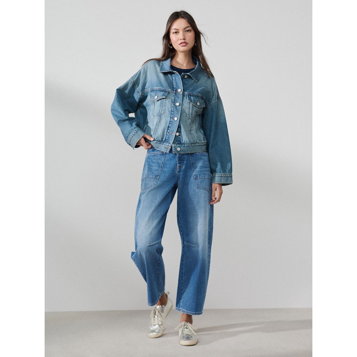 Veste style camionneur décontractée en jean bleu moyen, NEXT