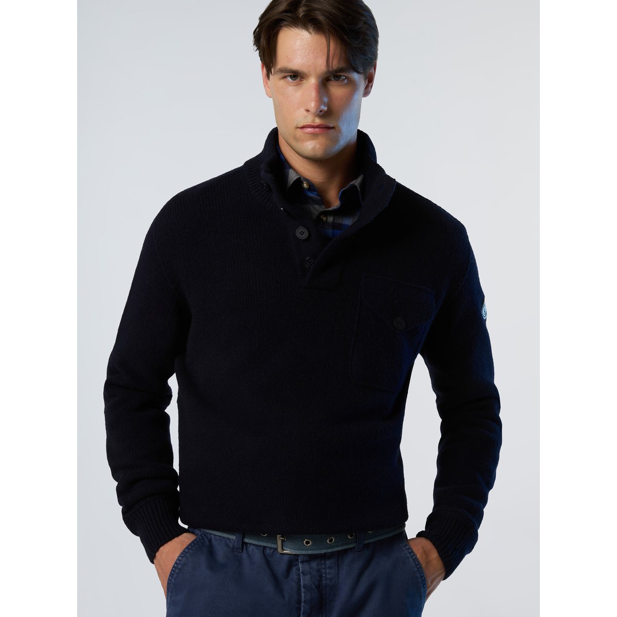 Archive Pull boutonné sur le devant bleu marine, NORTH SAILS