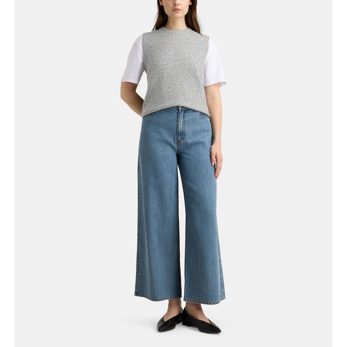 Pull droit sans manches flavie gris et beige, GALERIES LAFAYETTE