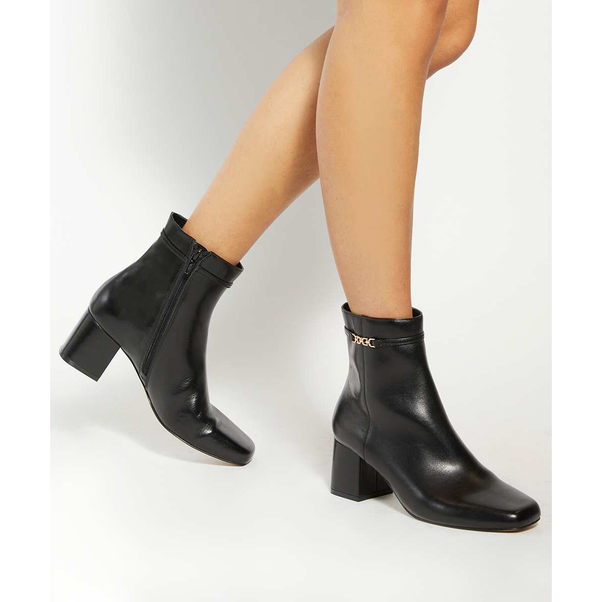 Bottines en cuir à talon carré - OAKLEE black-leather, DUNE LONDON