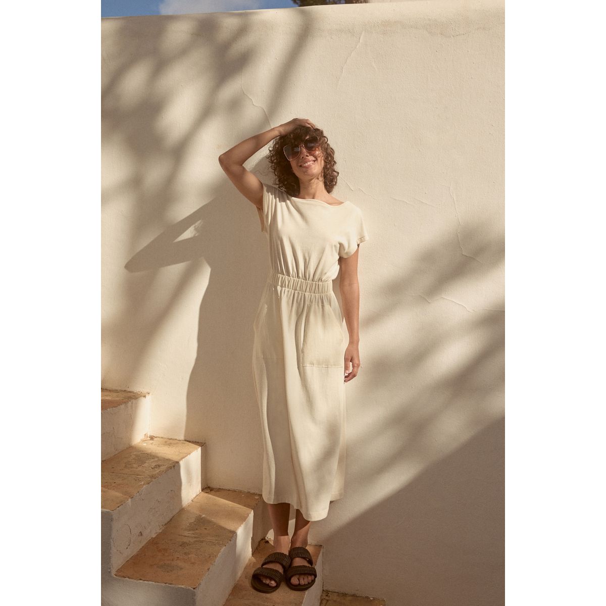 Robe t-shirt d’été mi-longue 100 % coton crème, NEXT
