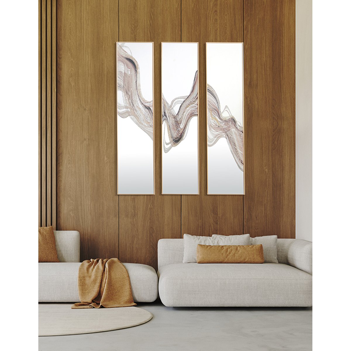Miroir triptyque imprimé design 30x120cm or, EMDE