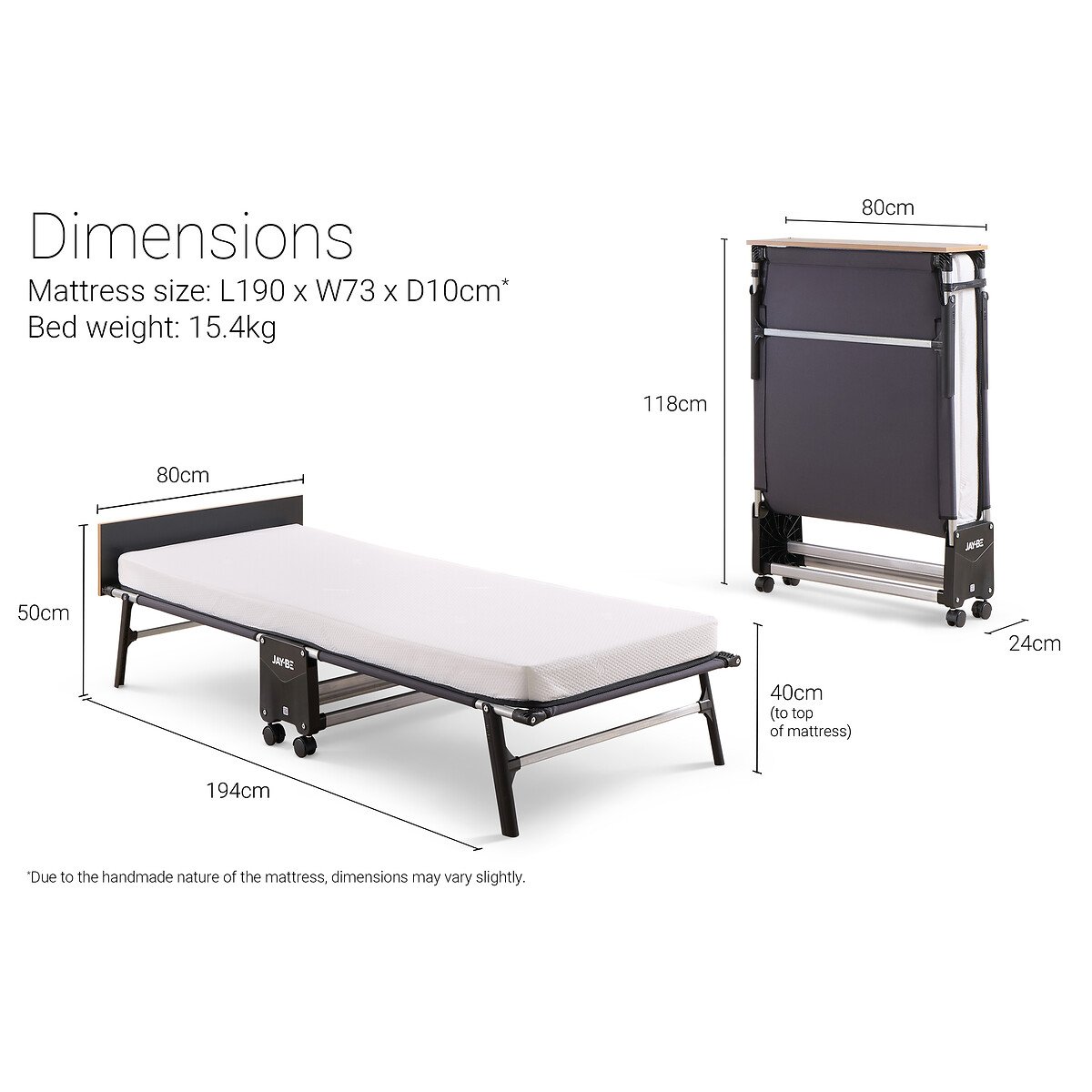 Jay-Be® Rollaway Folding Bed with Memory Mattress black, JAY-BE