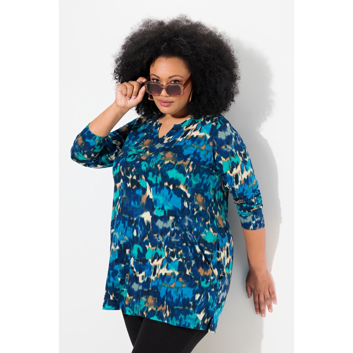T-shirt long marine, ULLA POPKEN