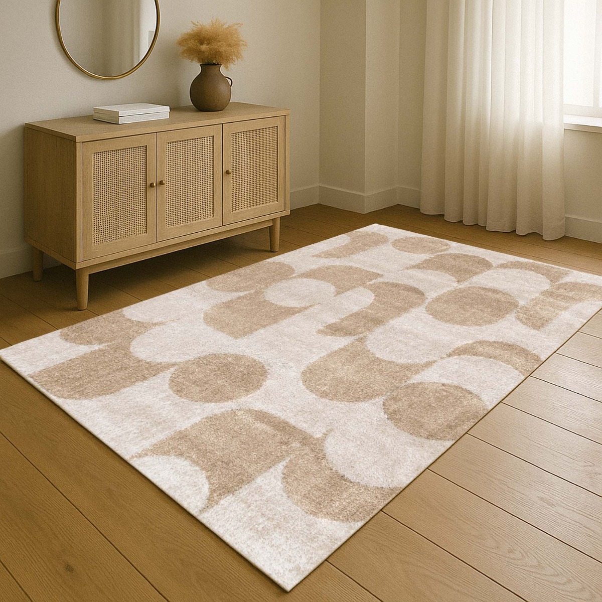 Tapis doux design moderne MAYA GRAPHIQUE beige, THE DECO FACTORY