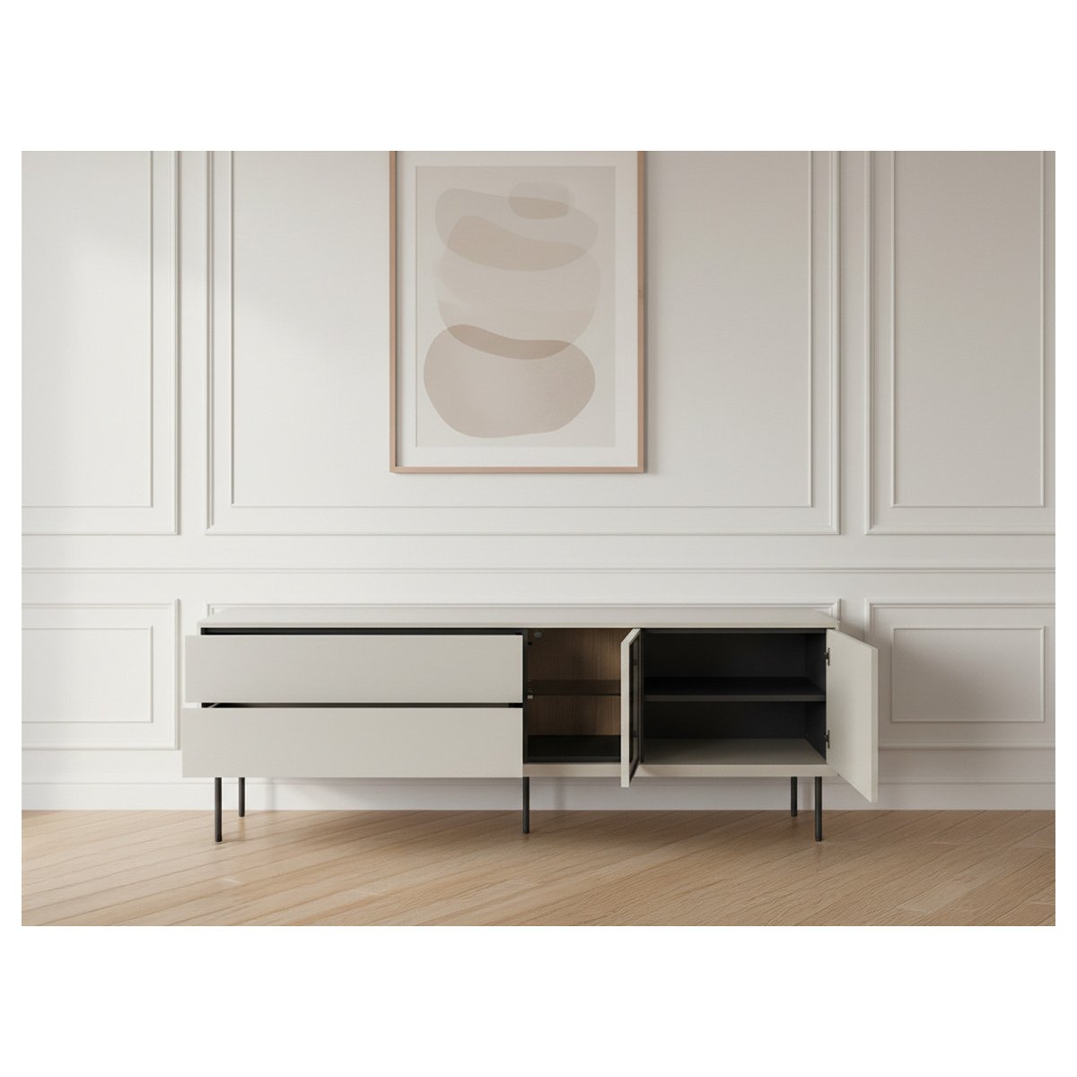 Meuble TV 161 cm panneaux de particules, ESPERA cachemire mat, BOBOCHIC
