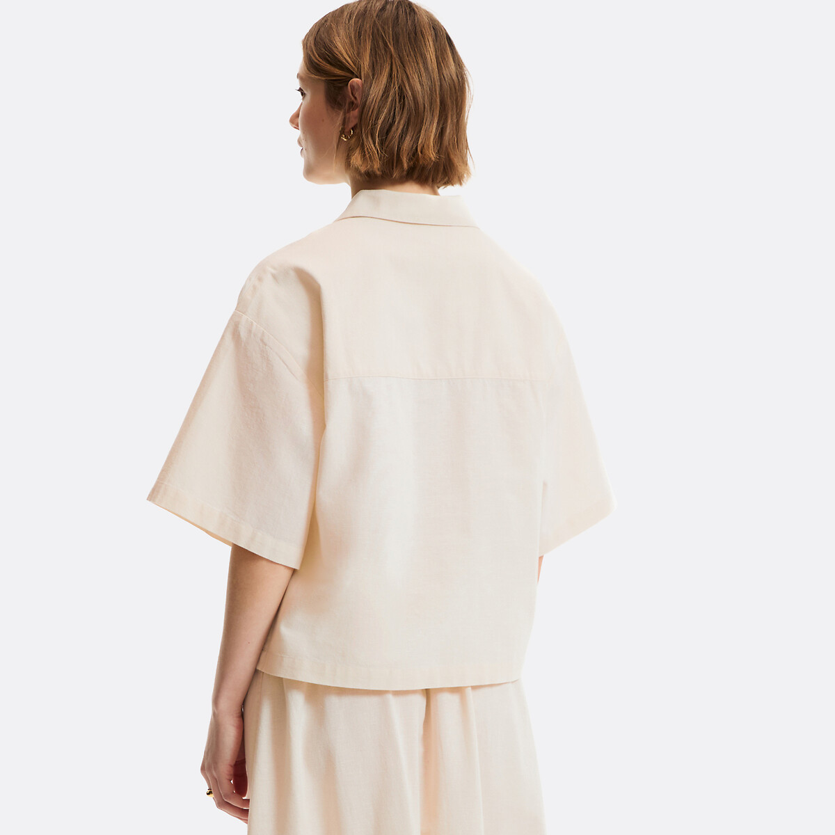 Openwork Embroidered Shirt with Short Sleeves ivory embroidered, LA REDOUTE COLLECTIONS