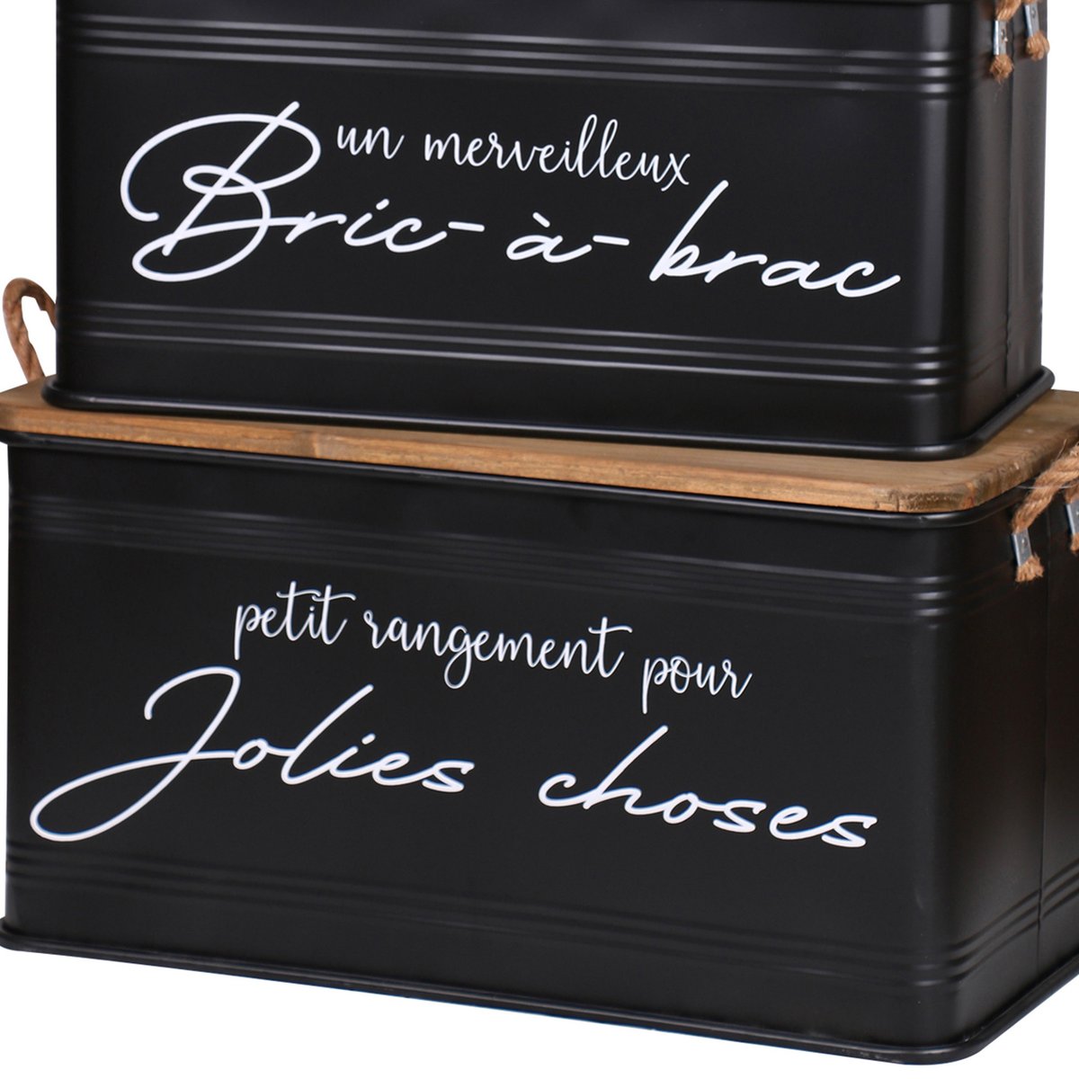Set de 3 malles en métal et bois 68x35x35cm noir, URBAN LIVING